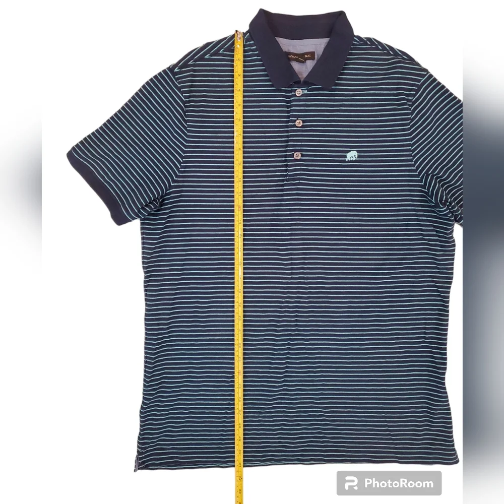 Banana Republic Men's Dark Blue &‎ Teal Striped Polo Shirt Short Sleeve XL